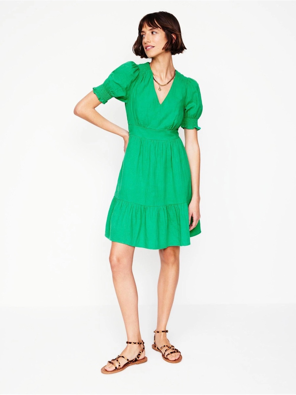 Boden Anna Double Cloth short dress. 💯 cotton bright green for summer. 12P